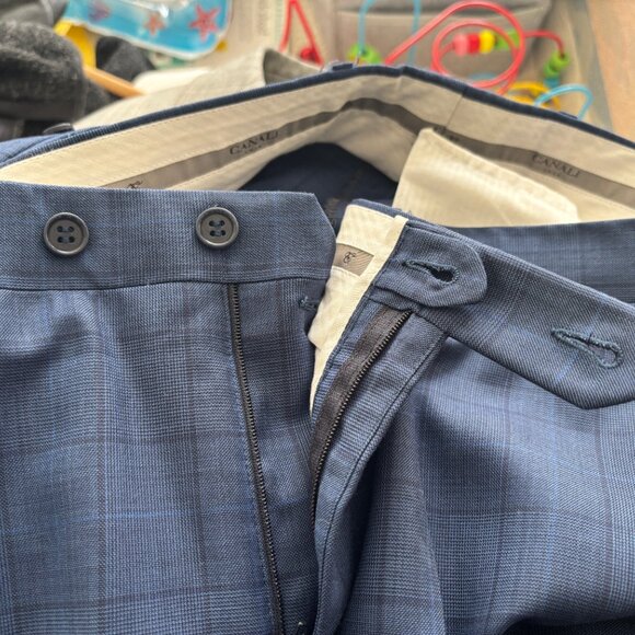 $2500 Canali Windowpane Blue Checked Suit - Size 46. Pants 38x31 - Picture 13 of 14